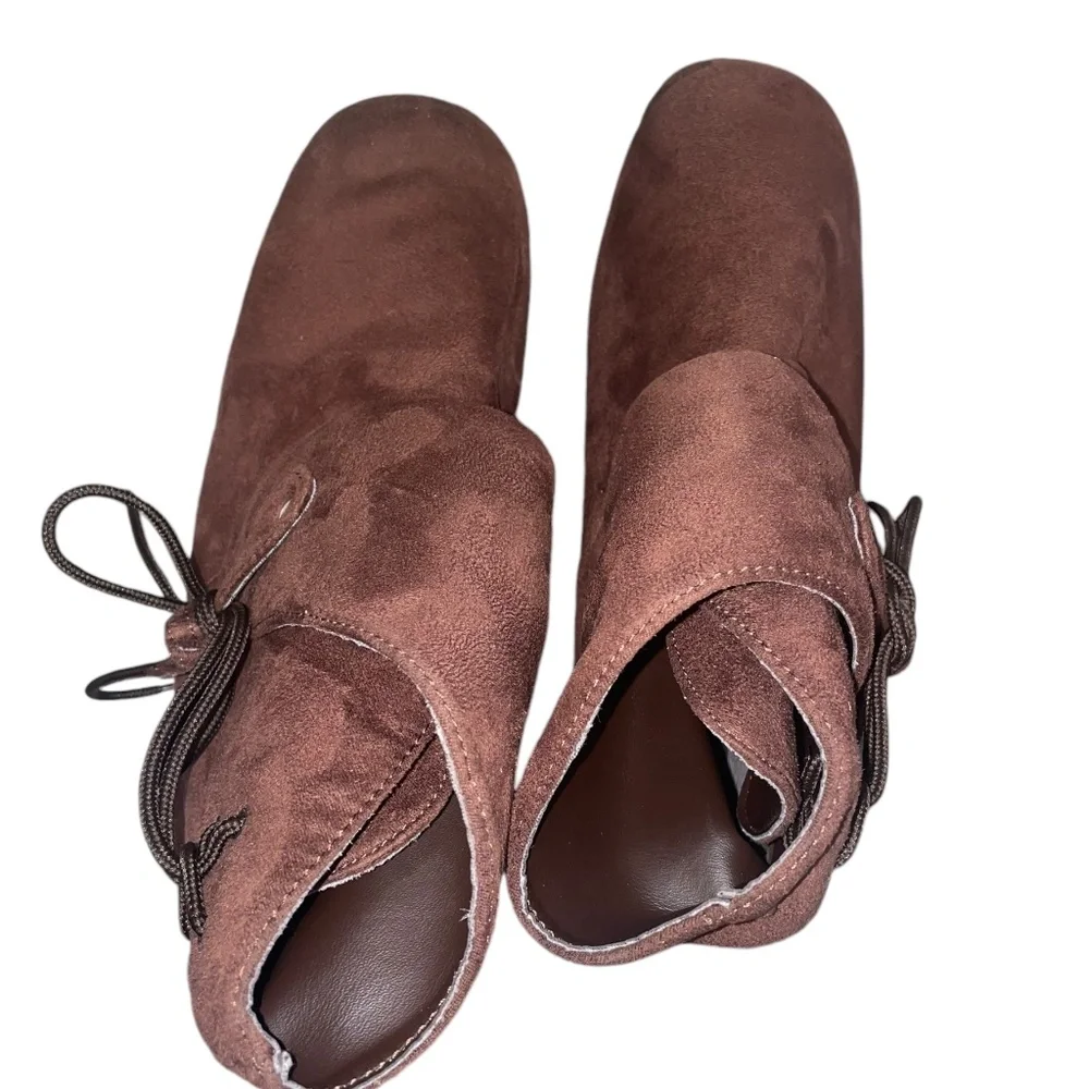 Funtasma Renaissance Brown Lace Ankle Strap Over Slip On Boots Sz S Bal Man Made